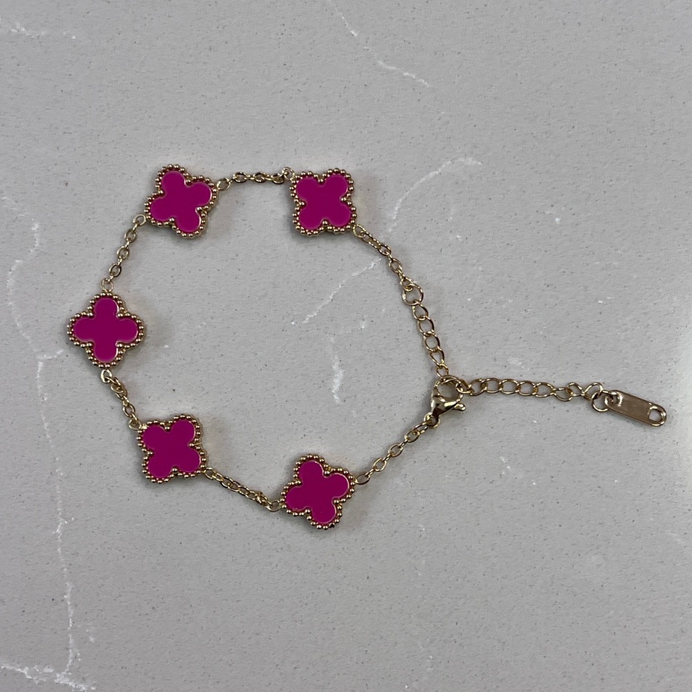 Gold Pink Flower Link Bracelet - Picture 3 of 3